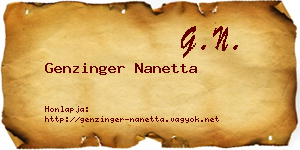 Genzinger Nanetta névjegykártya